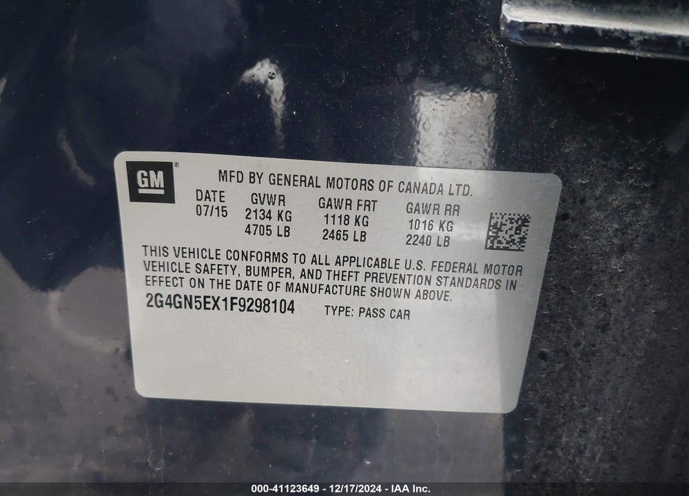 2015 BUICK REGAL VIN: 2G4GN5EX1F9298104