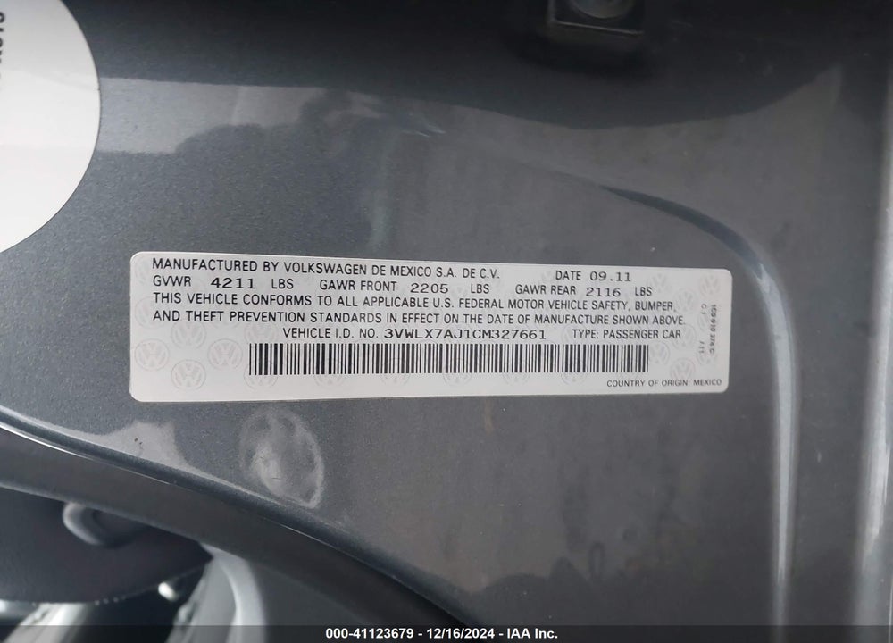 2012 VOLKSWAGEN JETTA 2.5L SEL VIN: 3VWLX7AJ1CM327661