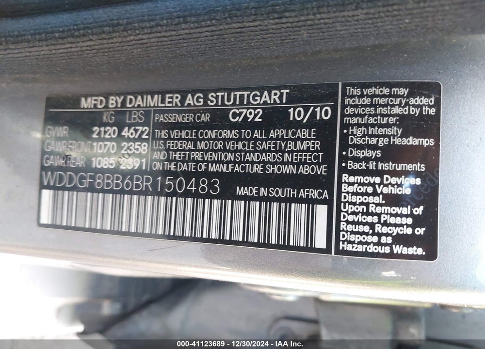 2011 MERCEDES-BENZ C 300 LUXURY 4MATIC/SPORT 4MATIC VIN: WDDGF8BB6BR150483