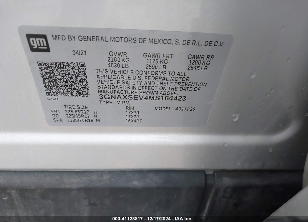 2021 CHEVROLET EQUINOX AWD LS VIN: 3GNAXSEV4MS164423