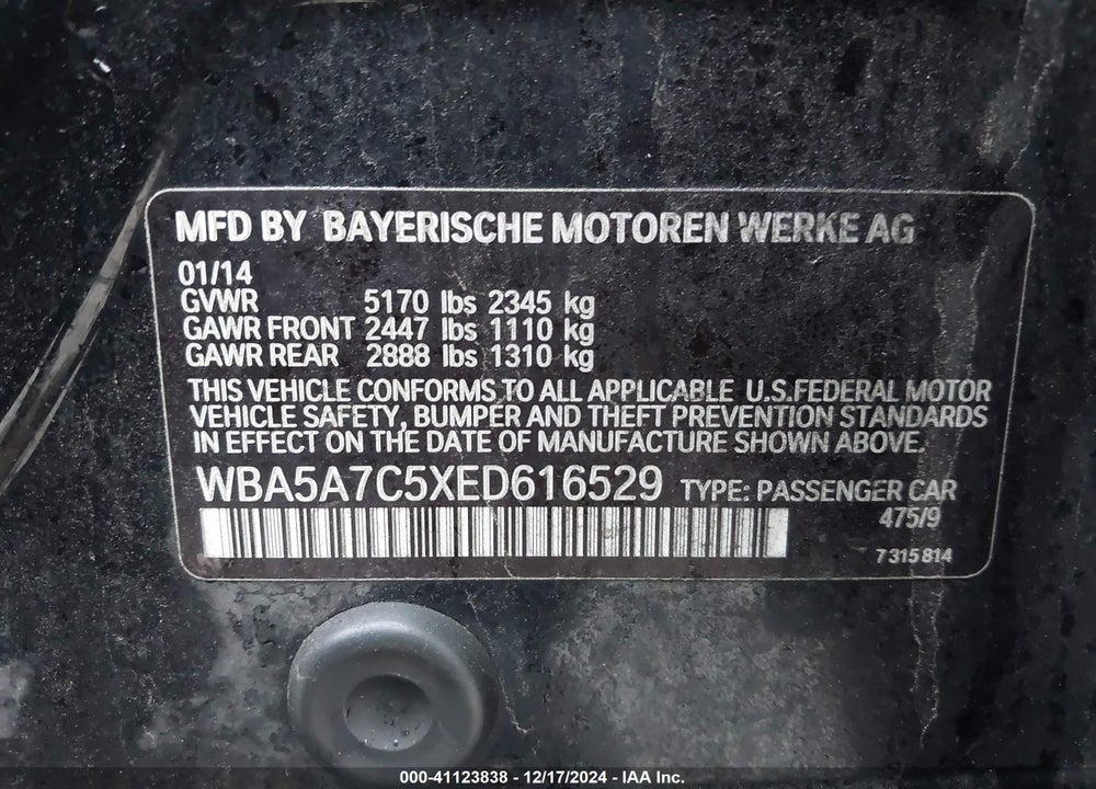 2014 BMW 528I XDRIVE VIN: WBA5A7C5XED616529