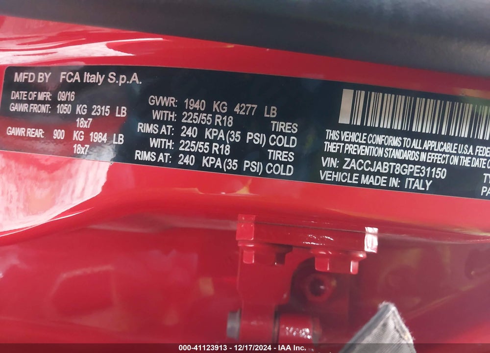2016 JEEP RENEGADE 75TH ANNIVERSARY VIN: ZACCJABT8GPE31150