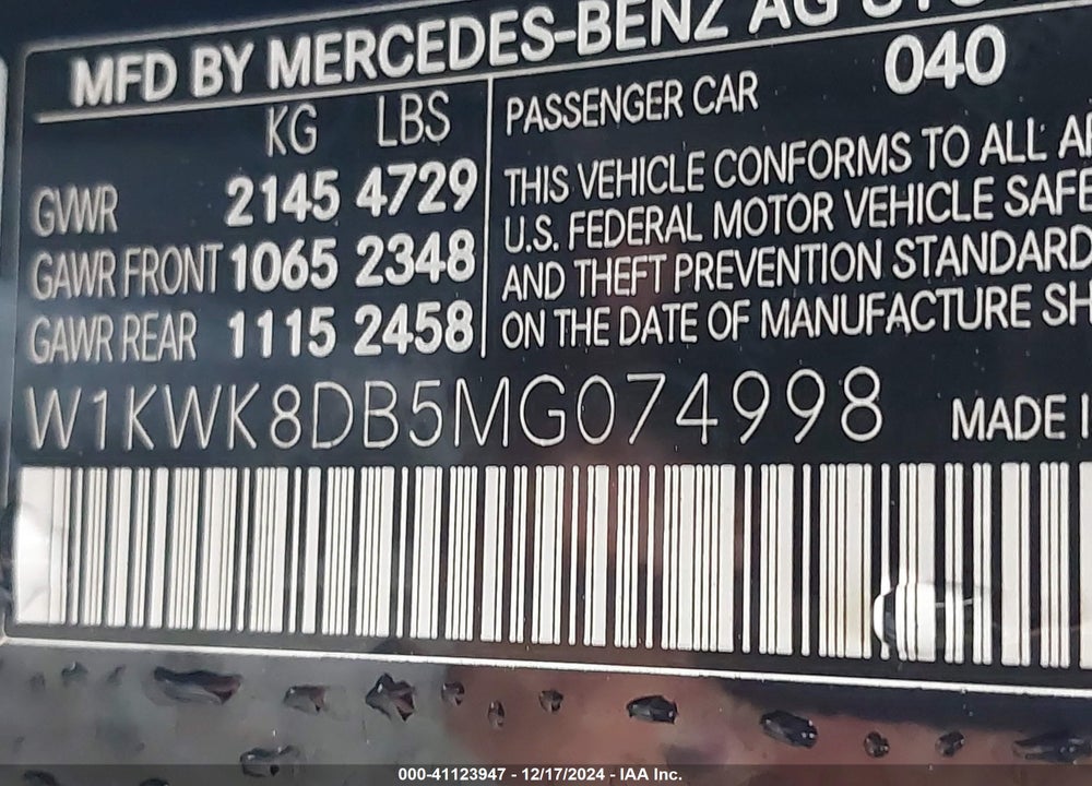2021 MERCEDES-BENZ C 300 CABRIOLET VIN: W1KWK8DB5MG074998