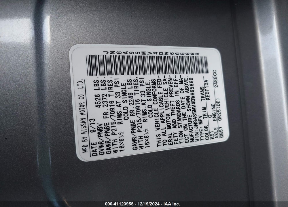 2013 NISSAN ROGUE VIN: JN8AS5MV4DW665668