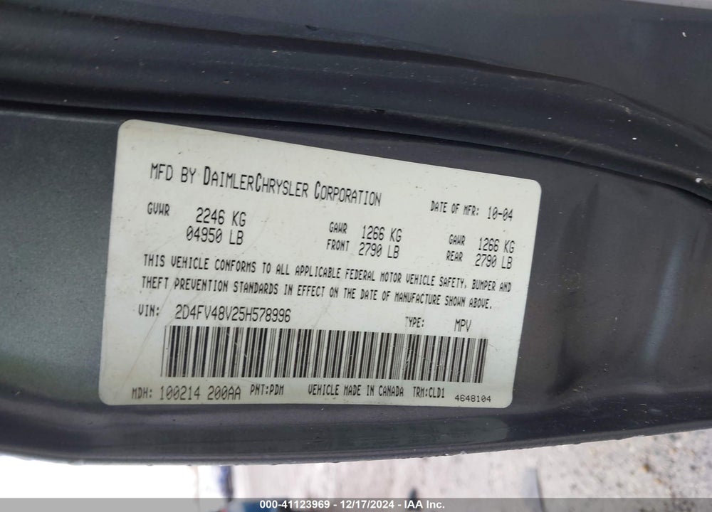 2005 DODGE MAGNUM SE VIN: 2D4FV48V25H578996