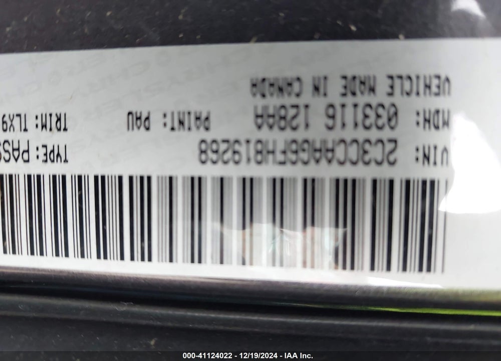 2015 CHRYSLER 300 LIMITED VIN: 2C3CCAAG6FH819268