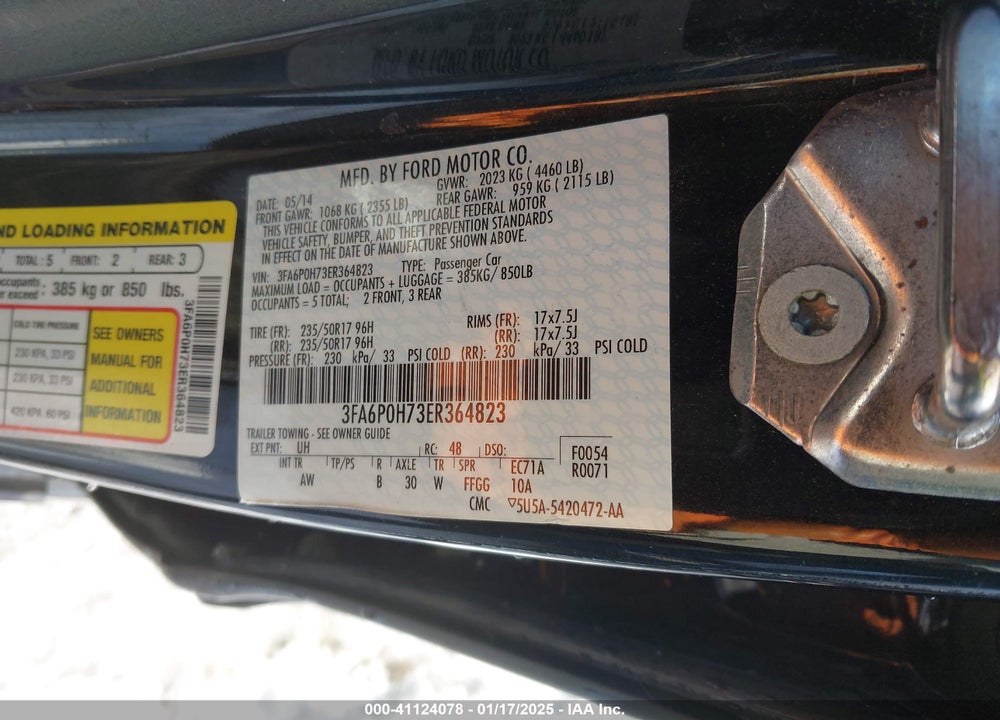 2014 FORD FUSION VIN: 3FA6P0H73ER364823
