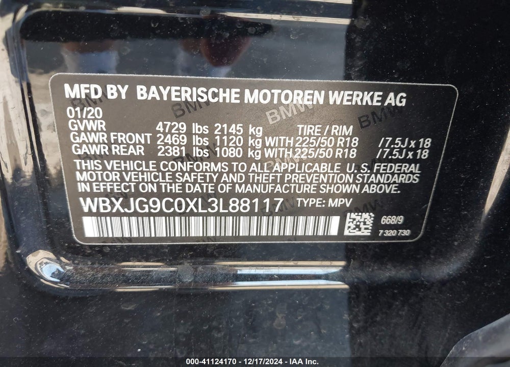 2020 BMW X1 XDRIVE28I VIN: WBXJG9C0XL3L88117