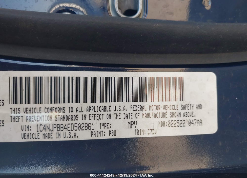 2014 JEEP PATRIOT SPORT VIN: 1C4NJPBB4ED502861