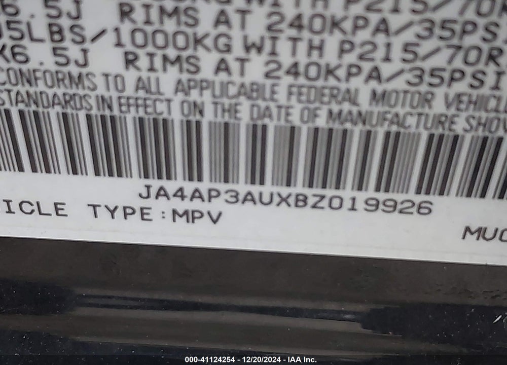 2011 MITSUBISHI OUTLANDER SPORT ES VIN: JA4AP3AUXBZ019926