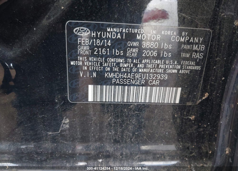 2014 HYUNDAI ELANTRA SE VIN: KMHDH4AE9EU132939