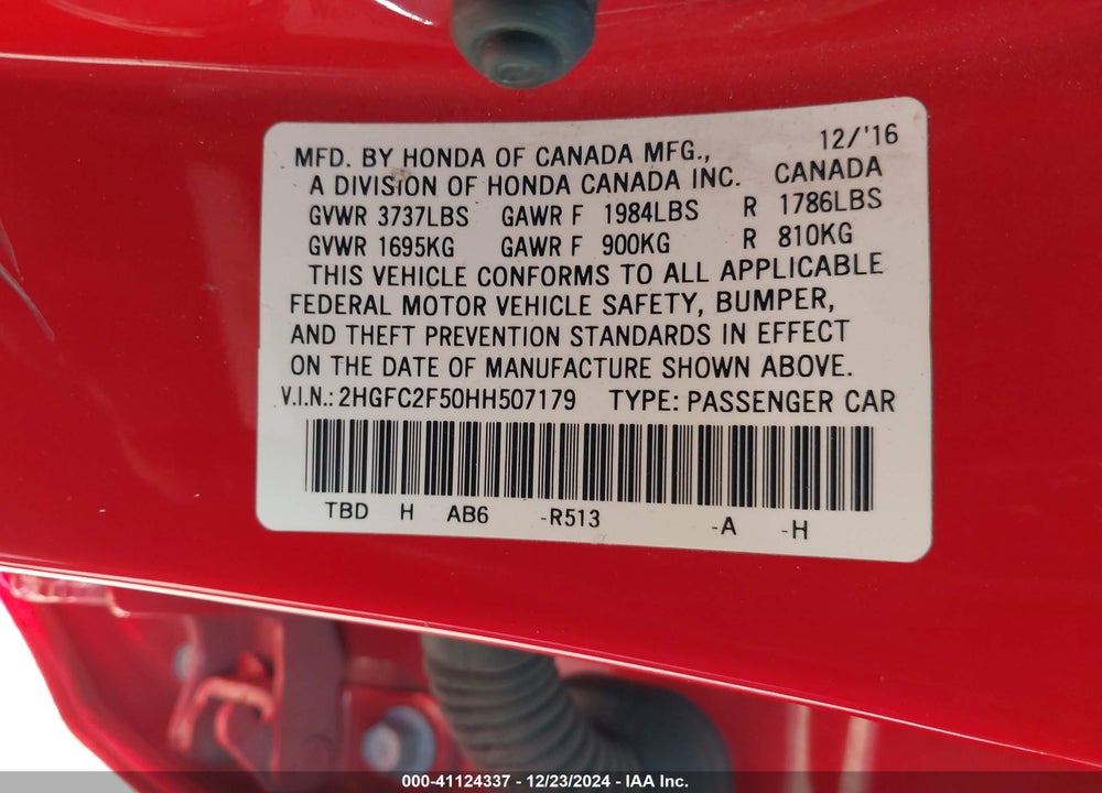 2017 HONDA CIVIC LX VIN: 2HGFC2F50HH507179