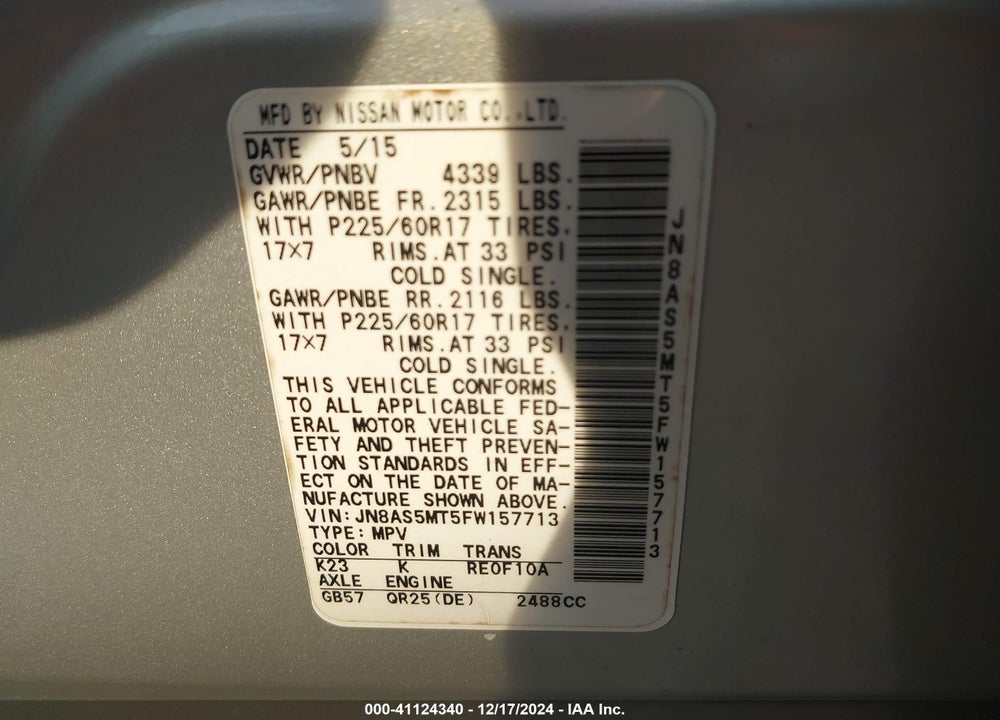 2015 NISSAN ROGUE SELECT S VIN: JN8AS5MT5FW157713