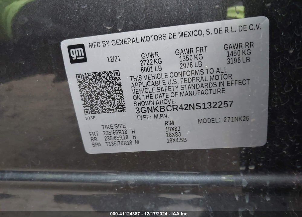 2022 CHEVROLET BLAZER FWD 2LT VIN: 3GNKBCR42NS132257