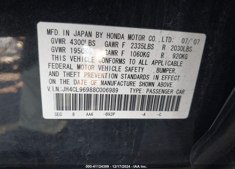 2008 ACURA TSX VIN: JH4CL96988C006989