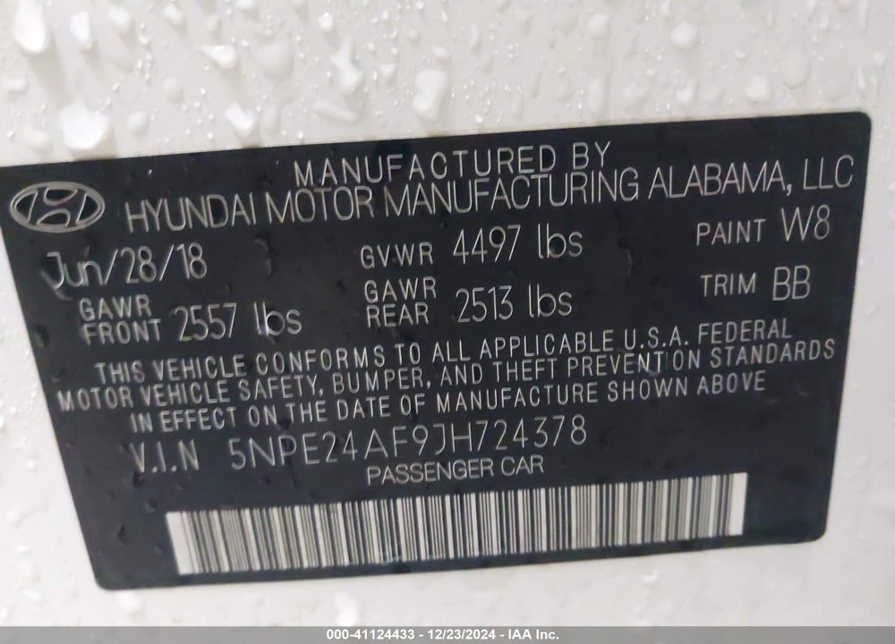2018 HYUNDAI SONATA VIN: 5NPE24AF9JH724378