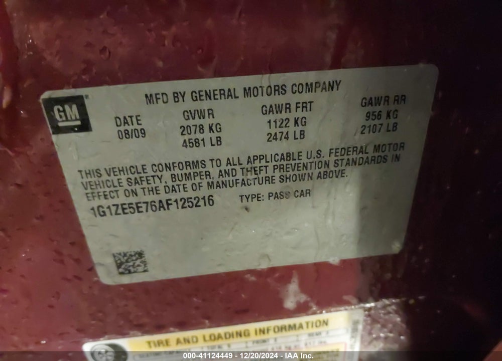 2010 CHEVROLET MALIBU LTZ VIN: 1G1ZE5E76AF125216