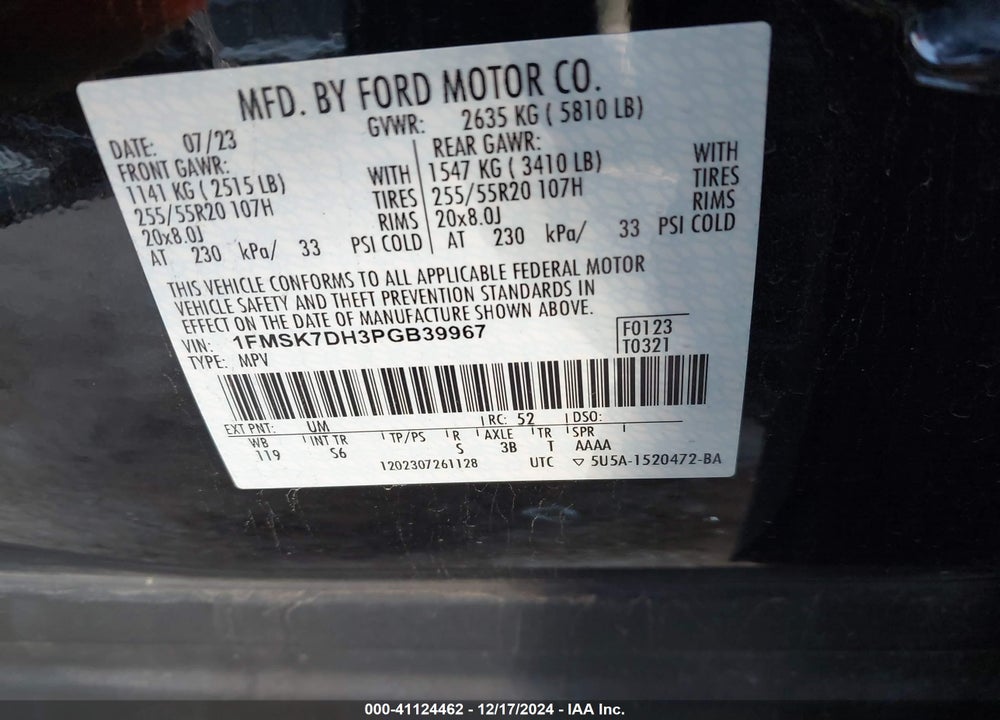 2023 FORD EXPLORER XLT VIN: 1FMSK7DH3PGB39967