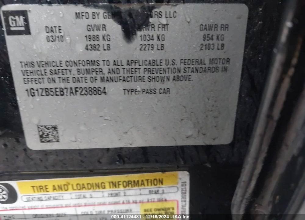2010 CHEVROLET MALIBU LS VIN: 1G1ZB5EB7AF238864