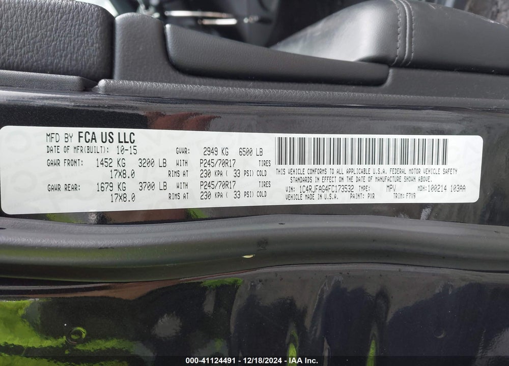 2015 JEEP GRAND CHEROKEE LAREDO VIN: 1C4RJFAG4FC173532