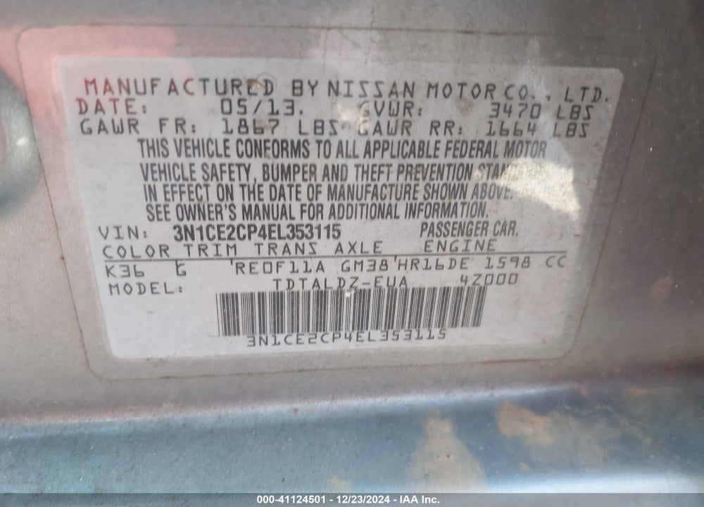 2014 NISSAN VERSA NOTE SV VIN: 3N1CE2CP4EL353115
