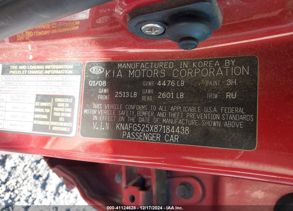 2008 KIA RONDO VIN: KNAFG525X87184438