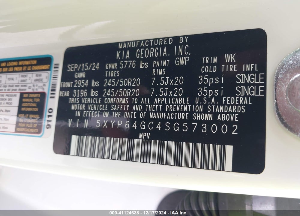 2025 KIA TELLURIDE S VIN: 5XYP64GC4SG573002