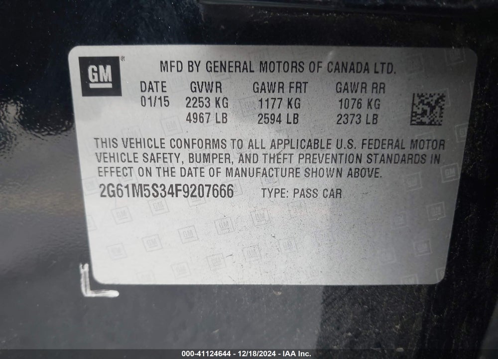 2015 CADILLAC XTS LUXURY VIN: 2G61M5S34F9207666