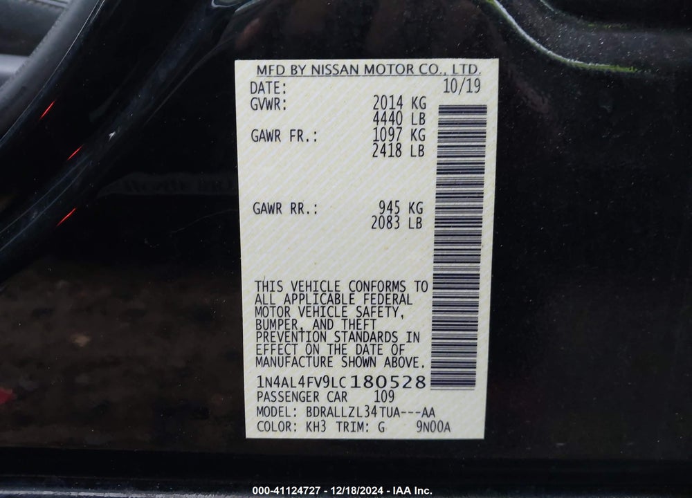 2020 NISSAN ALTIMA VIN: 1N4AL4FV9LC180528
