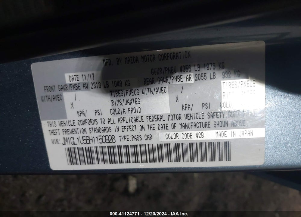 2017 MAZDA 6 SPORT VIN: JM1GL1U56H1150928