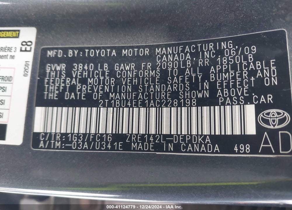2010 TOYOTA COROLLA LE VIN: 2T1BU4EE1AC228198