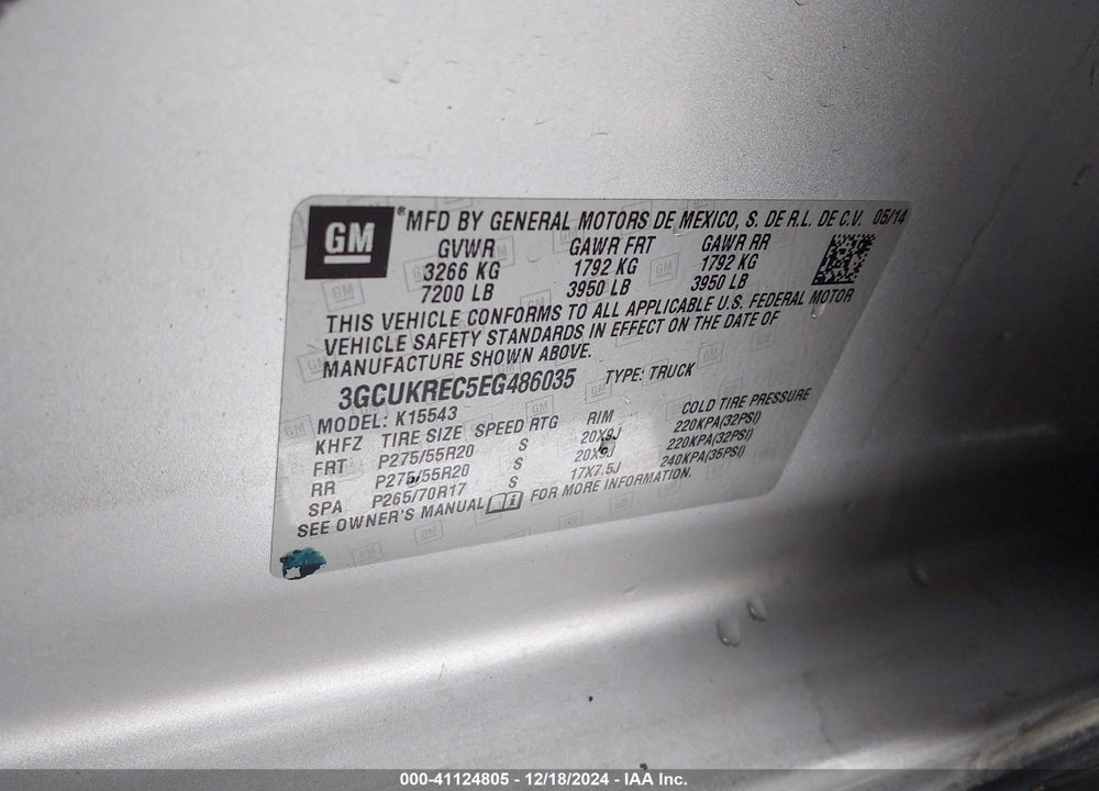 2014 CHEVROLET SILVERADO 1500 1LT VIN: 3GCUKREC5EG486035