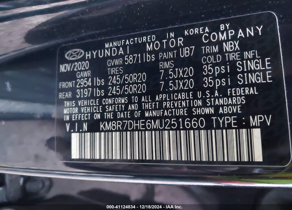 2021 HYUNDAI PALISADE CALLIGRAPHY VIN: KM8R7DHE6MU251660