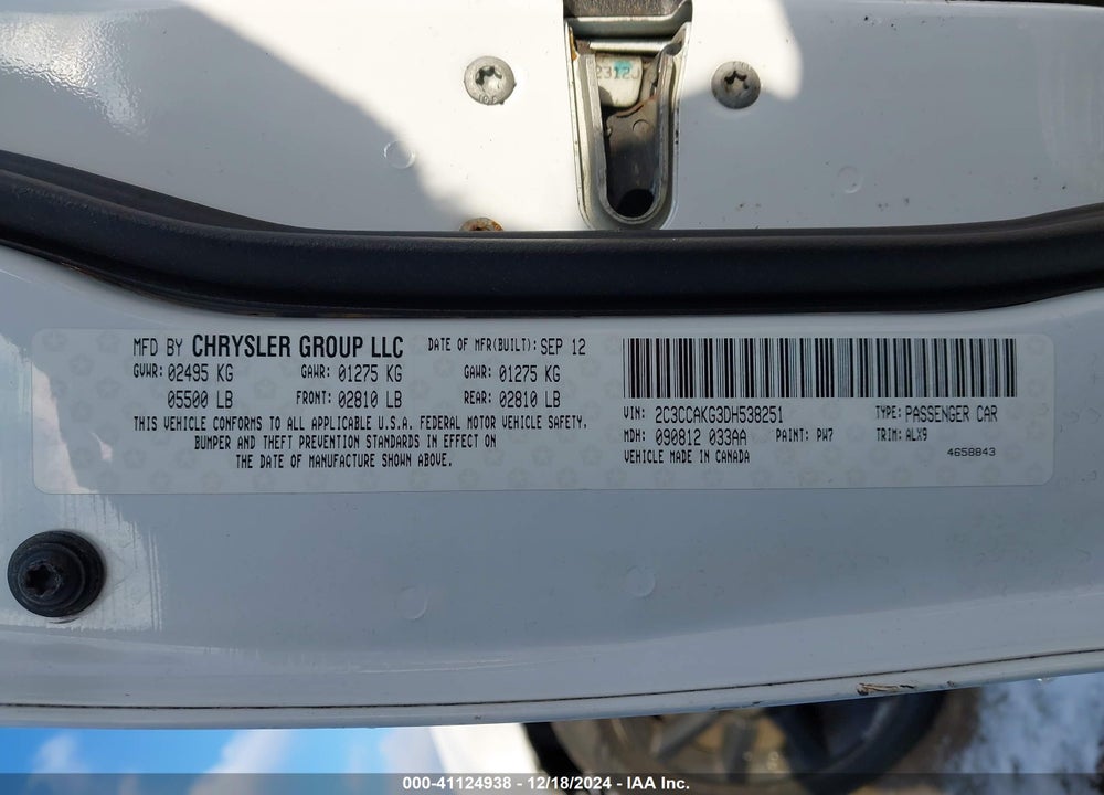 2013 CHRYSLER 300C AWD VIN: 2C3CCAKG3DH538251