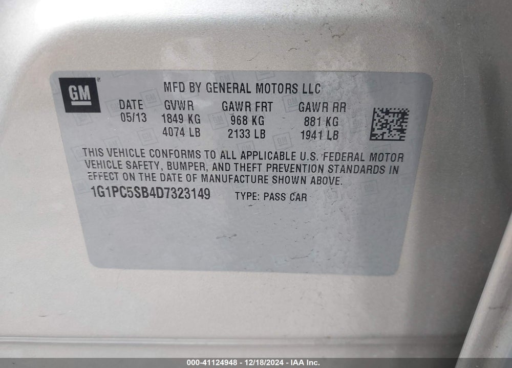 2013 CHEVROLET CRUZE 1LT AUTO VIN: 1G1PC5SB4D7323149