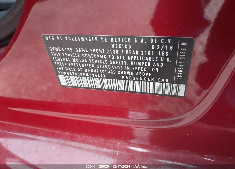 2016 VOLKSWAGEN JETTA 1.4T SE VIN: 3VWD67AJ6GM335347