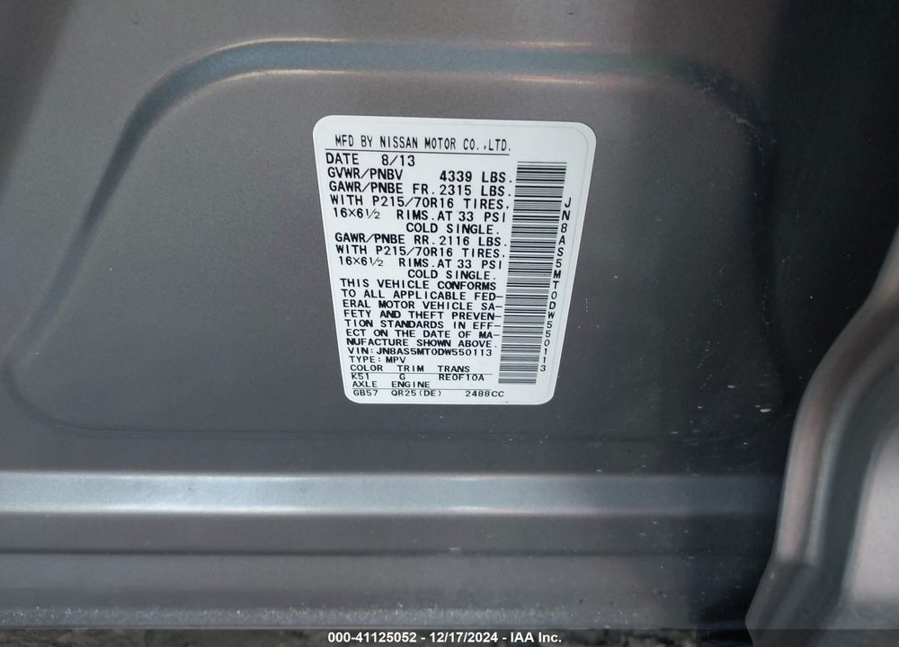 2013 NISSAN ROGUE S VIN: JN8AS5MT0DW550113