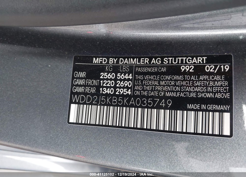 2019 MERCEDES-BENZ CLS 450 VIN: WDD2J5KB5KA035749