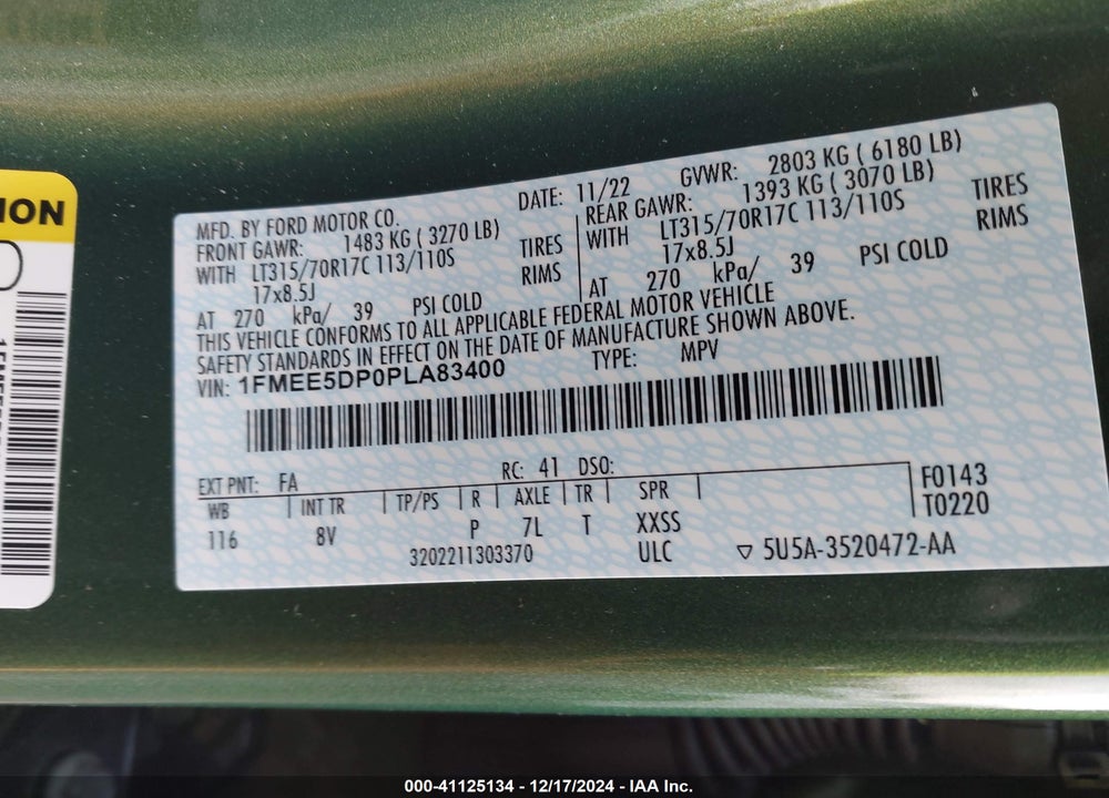 2023 FORD BRONCO BADLANDS VIN: 1FMEE5DP0PLA83400