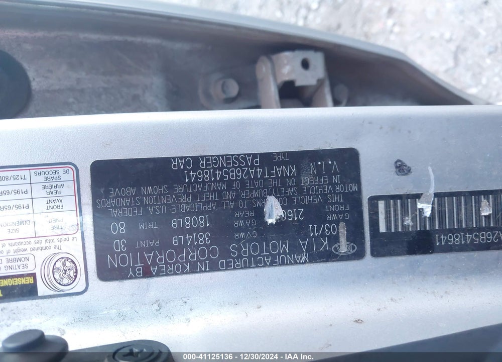 2011 KIA FORTE VIN: KNAFT4A26B5418641
