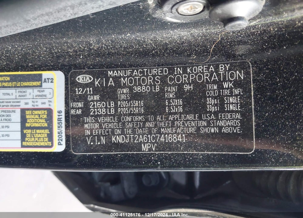 2012 KIA SOUL VIN: KNDJT2A61C7416841