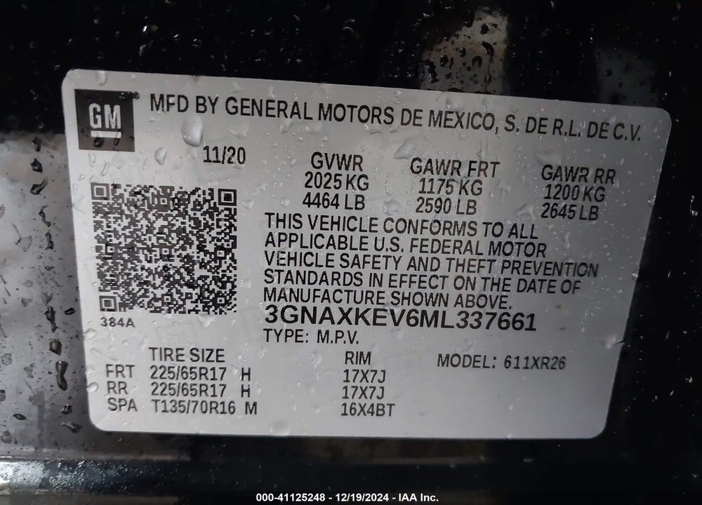 2021 CHEVROLET EQUINOX FWD LT VIN: 3GNAXKEV6ML337661