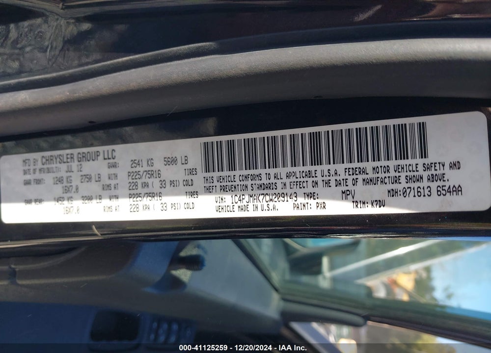 2012 JEEP LIBERTY SPORT VIN: 1C4PJMAK7CW209143