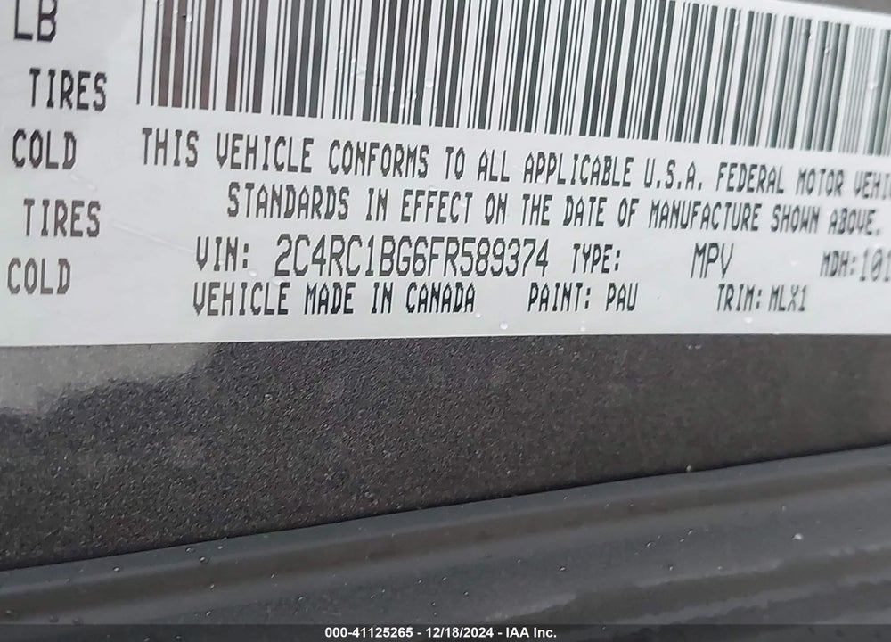2015 CHRYSLER TOWN & COUNTRY TOURING VIN: 2C4RC1BG6FR589374