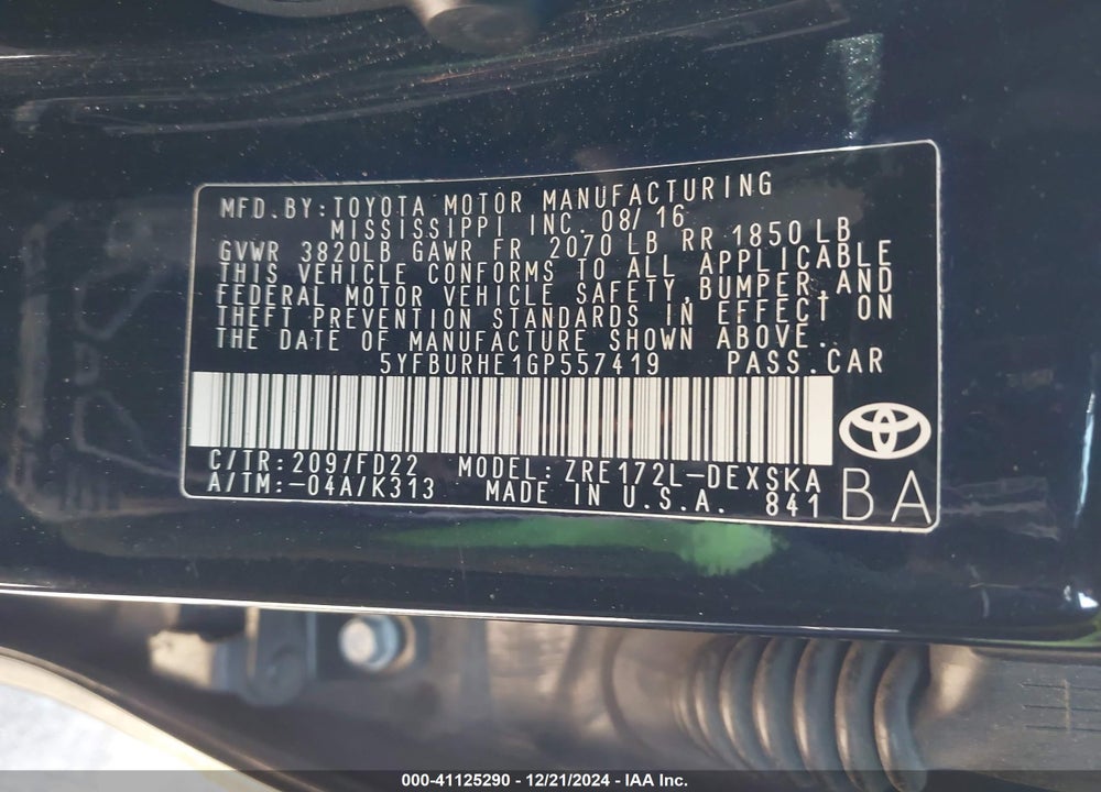 2016 TOYOTA COROLLA S PLUS VIN: 5YFBURHE1GP557419