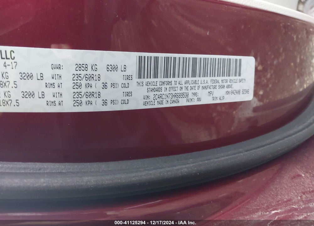 2017 CHRYSLER PACIFICA HYBRID PLATINUM VIN: 2C4RC1N73HR689530
