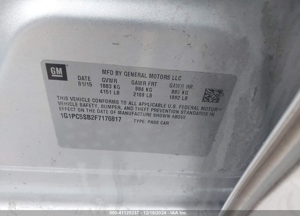 2015 CHEVROLET CRUZE VIN: 1G1PC5SB2F7176817
