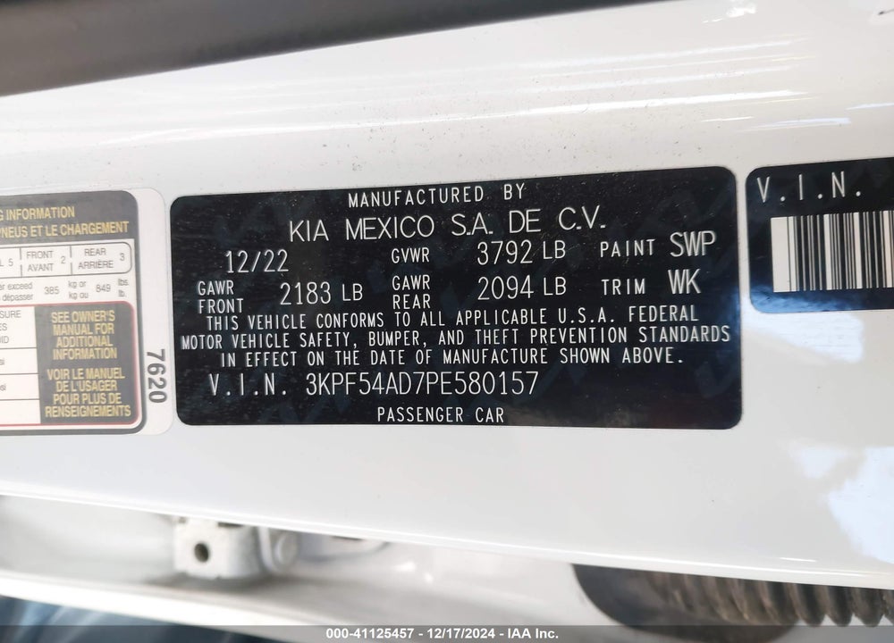 2023 KIA FORTE VIN: 3KPF54AD7PE580157