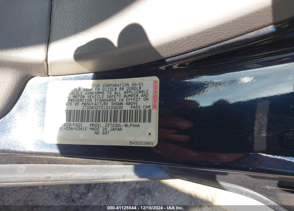 2001 TOYOTA CELICA GT VIN: JTDDR32T610109290