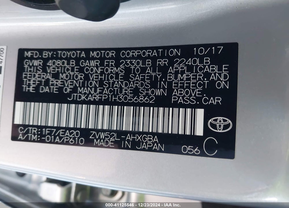 2017 TOYOTA PRIUS PRIME ADVANCED VIN: JTDKARFP1H3056862
